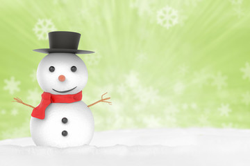 smiling snow man on green background
