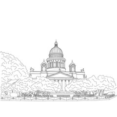 St. Isaac's Cathedral sketching on white background. Saint Petersburg, Russia. Vector illustration for your design