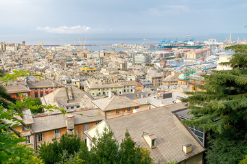 Fototapeta na wymiar Aerial view of Genoa from the top the hill.