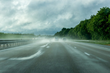Illustration of driving in bad weather.
