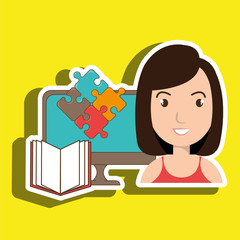 woman pc book puzzle vector illustration eps 10