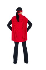Rear view of woman pretending to be a super hero