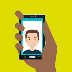 hand holding smartphone person woman vector illustration eps 10