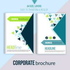 Clean Brochure design, annual report, cover template, magazine, flyer and book layout with triangle shapes on white background. . Business professional poster in A4 size.