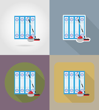 playground for curling sport game flat icons vector illustration