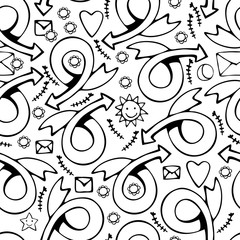 Obraz premium Set of hand drawn arrows. Monochrome vector seamless pattern.