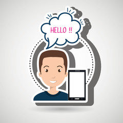 man smartphone bubble speech vector illustration eps 10