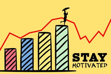 stay motivated graphic with woman climbing graph