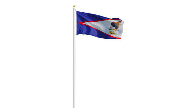 American Samoa flag waving on white background, long shot, isolated with clipping path mask alpha channel transparency