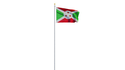 Burundi flag waving on white background, long shot, isolated with clipping path mask alpha channel transparency