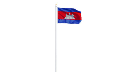Cambodia flag waving on white background, long shot, isolated with clipping path mask alpha channel transparency