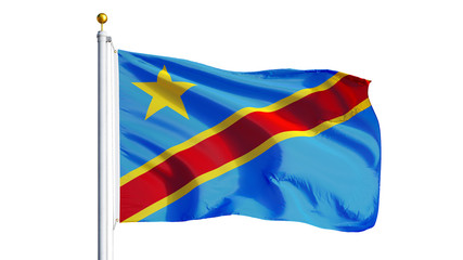 Democratic Republic of the Congo flag waving on white background, close up, isolated with clipping path mask alpha channel transparency digital composition