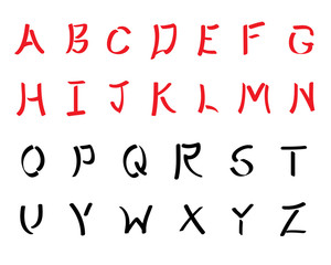 A to Z English font set in vintage asian style