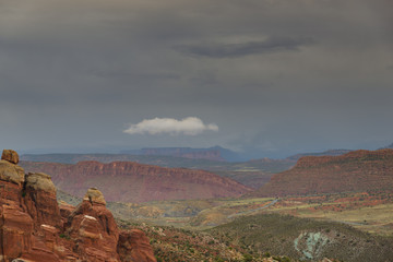 Landscape Mountain desert Moabn / Landscape Moab desert with gray clouds on the horizon. UTAH, USA.