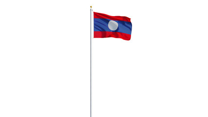 Laos flag waving on white background, long shot, isolated with clipping path mask alpha channel transparency