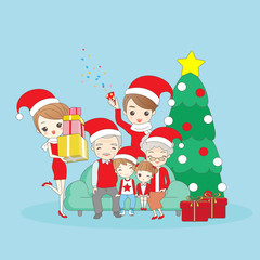 christmas cartoon family smile happily