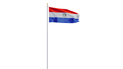 Paraguay flag waving on white background, long shot, isolated with clipping path mask alpha channel transparency