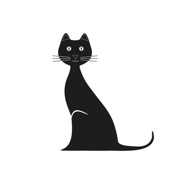 Vector black cat is sitting. Graphic image kitty. Vector illustration  kitten