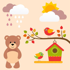 autumn birds on a branch and bear