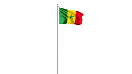 Senegal flag waving on white background, long shot, isolated with clipping path mask alpha channel transparency