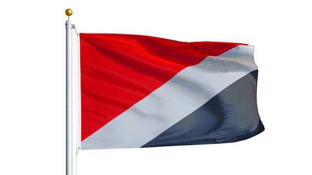 Sealand flag waving on white background, close up, isolated with clipping path mask alpha channel transparency