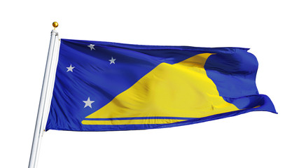 Tokelau flag waving on white background, close up, isolated with clipping path mask alpha channel transparency