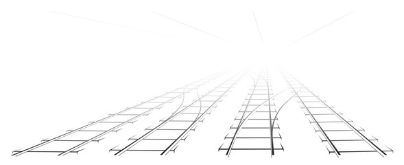 Black Outline of tracks, sleepers and turnouts at the station. The image a perspective.
