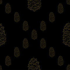 Golden fir cones decor seamless pattern. Vector illustration for your design