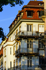 Red tile roofs of old buildings in historical center of Strasbou