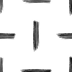 Hand drawn brush ink grunge black and white seamless textures. Vector illustration for your design