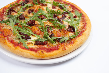 pizza on the white