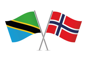 Tanzania and Norwegian flags. Vector illustration.