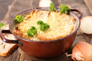 onion soup with bread and cheese
