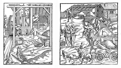 Middle ages, peasants working in construction industry