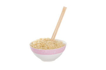 Chinese noodles with chopsticks on a white background
