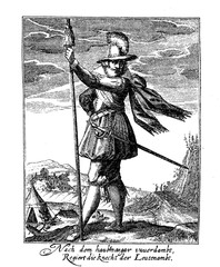 Vintage engraving of thirty years war army costumes