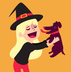 Cute Witch Holding Dog