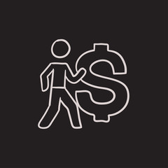 Businessman with big dollar symbol sketch icon.