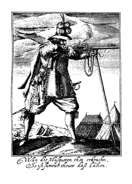 Vintage engraving of thirty years war army costumes