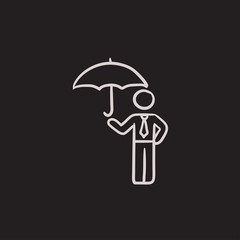 Businessman with umbrella sketch icon.