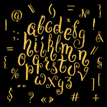 Hand drawn glitter golden alphabet. Vector illustration for your design