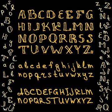 Set of hand drawn glitter golden alphabet. Vector illustration for your design
