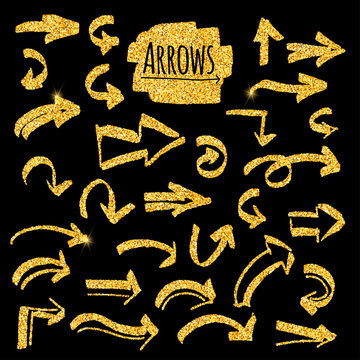 Set of glitter golden arrows. Vector illustration for your design