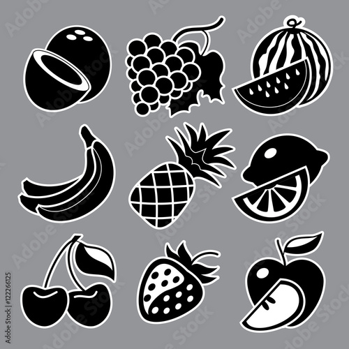 "Black fruits icon set on white background" fichier vectoriel libre de