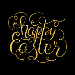 Happy Easter glitter golden hand lettering. Vector illustration for your design