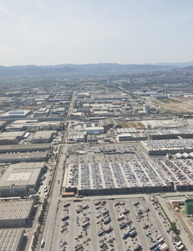 Top view above Zona Franca - Port, the industrial port of Barcel
