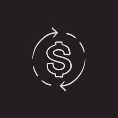 Dollar symbol with arrows sketch icon.