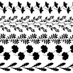 Black leaves seamless border design. Vector illustration for your design