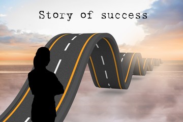 silhouette with wavy road and story of success text