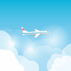 airplane flight in the clouds